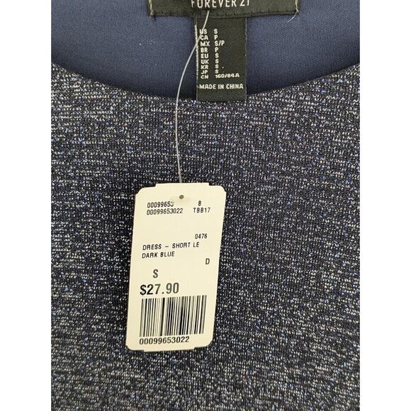 Forever 21 Sz Small Round Neck Bodycon Long Sleeve Sparkling Blue Cocktail Dress - Picture 7 of 8